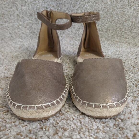 Eileen Fisher Metallic Lala Espadrille Flats Sandals Zip Back 8.5 Taupe - Picture 4 of 10